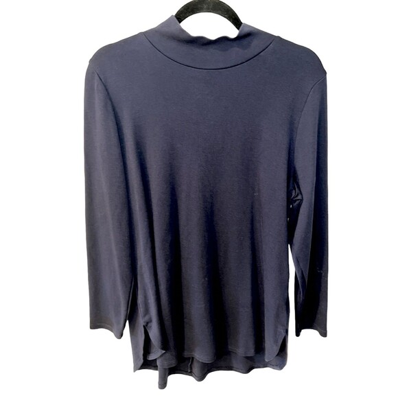 Chicos Top 2 Womens Sz L Pima Cotton Mock Neck Zip Back Tunic Longline Modest - Picture 1 of 7